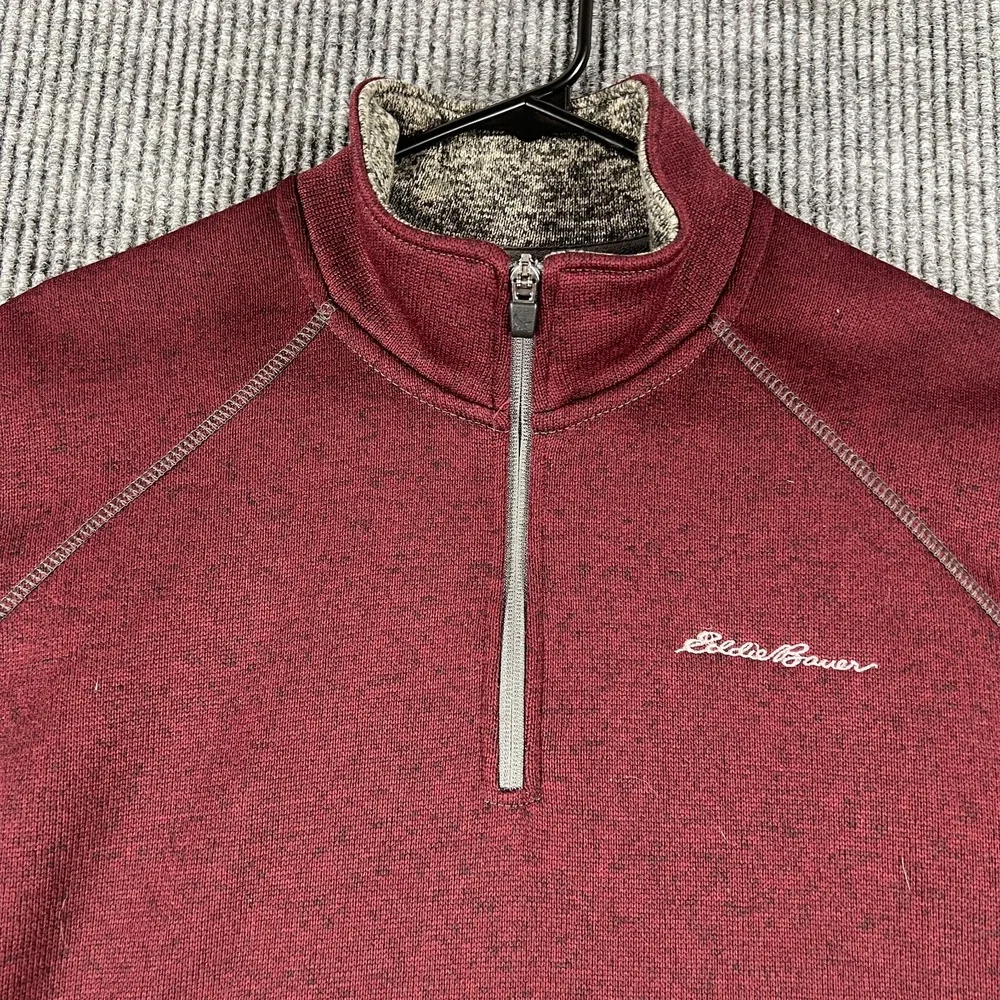 Eddie Bauer Sweater Mens Large Red Long Sleeve 1/4 Snap Outdoor Casual Hiking